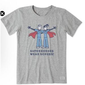 Life Is Good Women's Superheroes Scrubs Crusher Tee In Grey Sz Med NWT